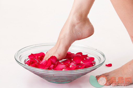 人,生活方式,影棚拍摄,室内,20到24岁_558987529_Close-up of human feet dipping with rose petals_创意图片_Getty Images China