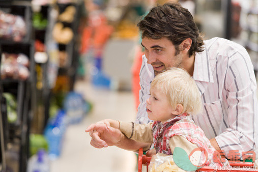 人,购物车,室内,白人,微笑_87307004_Father and child in supermarket_创意图片_Getty Images China