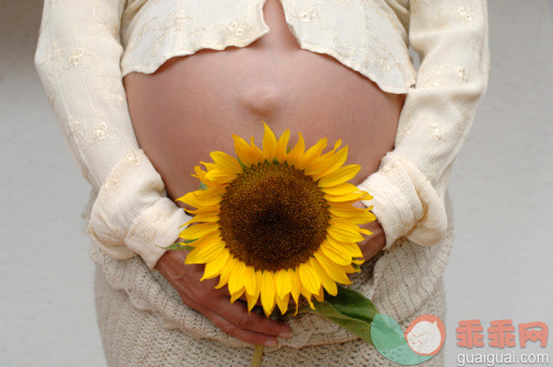 健康保健,人类生殖,摄影,花头,花_56847780_Pregnant woman holding sunflower by belly_创意图片_Getty Images China
