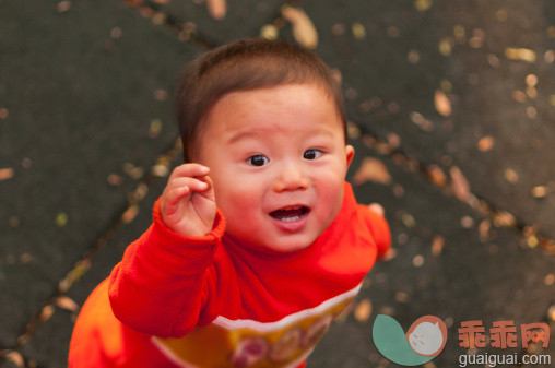 人,婴儿服装,12到17个月,户外,棕色头发_143045597_Overhead view of boy_创意图片_Getty Images China